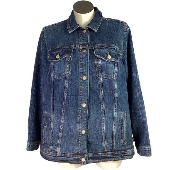 Old Navy Jean Jacket Women 3X Blue Classic Stretch Pockets Long Sleeve Denim - Picture 1 of 9